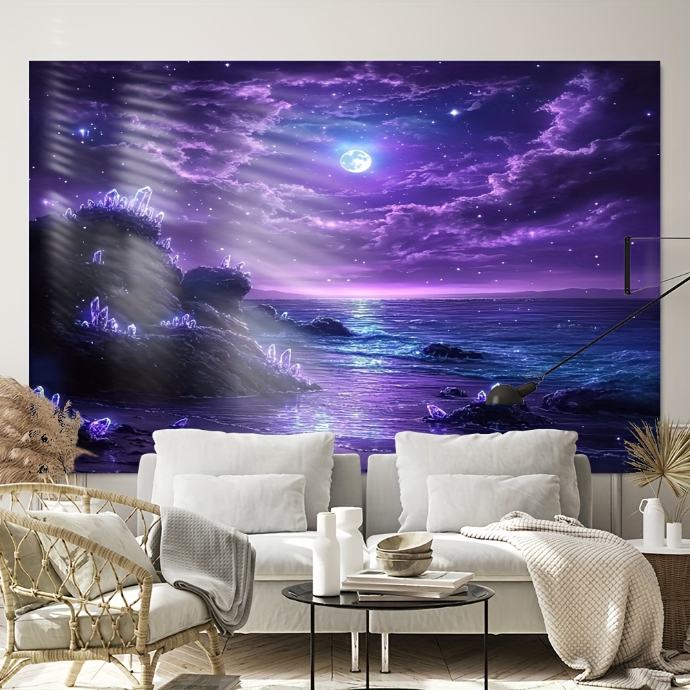 Interior Design Hd - Mor Ay Okyanus Gece Duvar Resmi