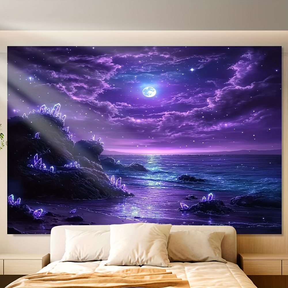 Mor Ay Okyanus Gece Duvar Resm - Interior Design Hd incelemesi ve fiyatı